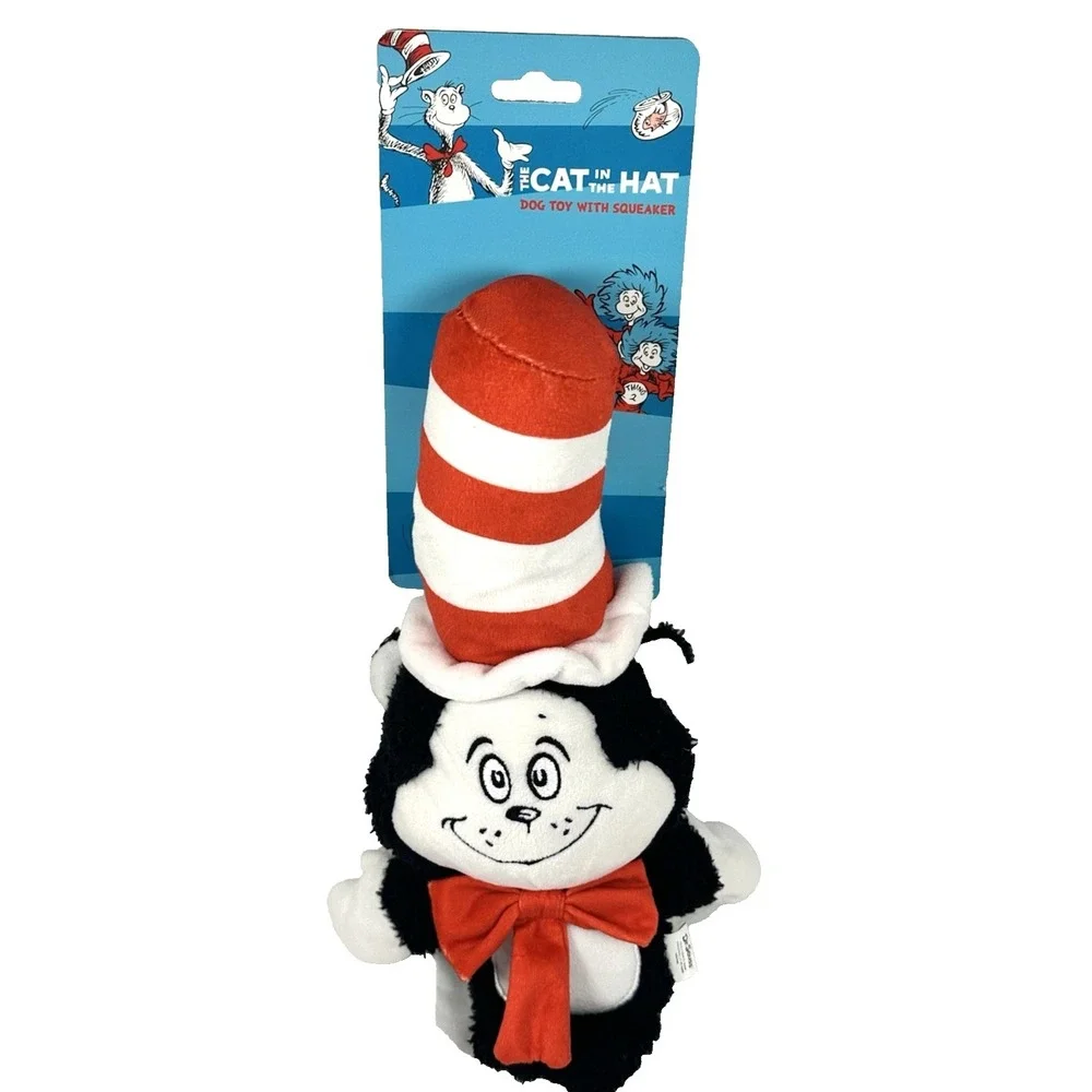 Dr Seuss Cat in the Hat Dog Toy Plush Squeaker New on Card